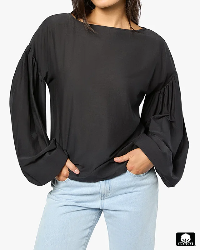 long-sleeved women's tops Billow Sleeve Boat Neck Top