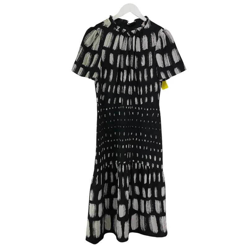 Flutter-Sleeve Dress Dress Casual Midi By Maggy London In Black & White, Size: 10