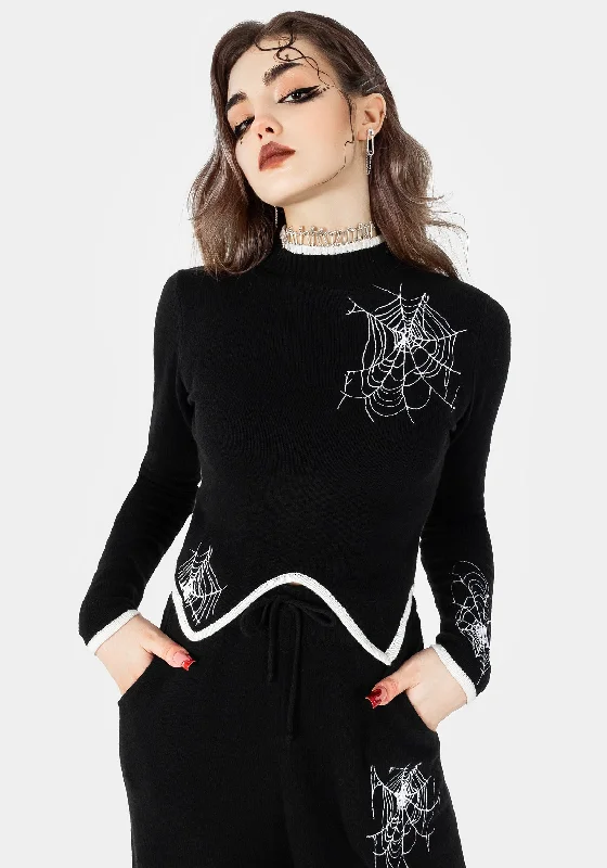 Flannel Patterned Cashmere Sweaters Araneae Embroidered Long Sleeve Knit Jumper