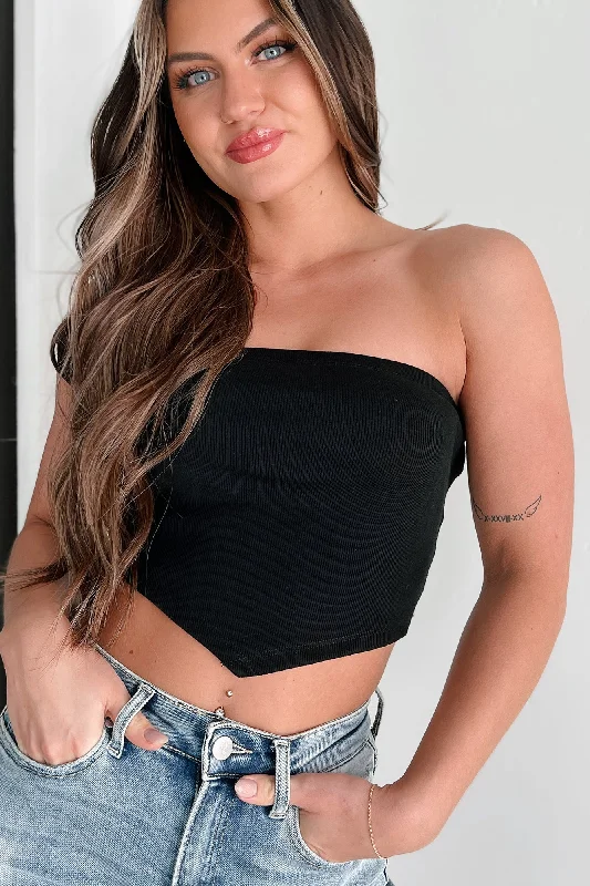 women's bridal shorts I Won't Compromise Ribbed Bandana Tube Top (Black)