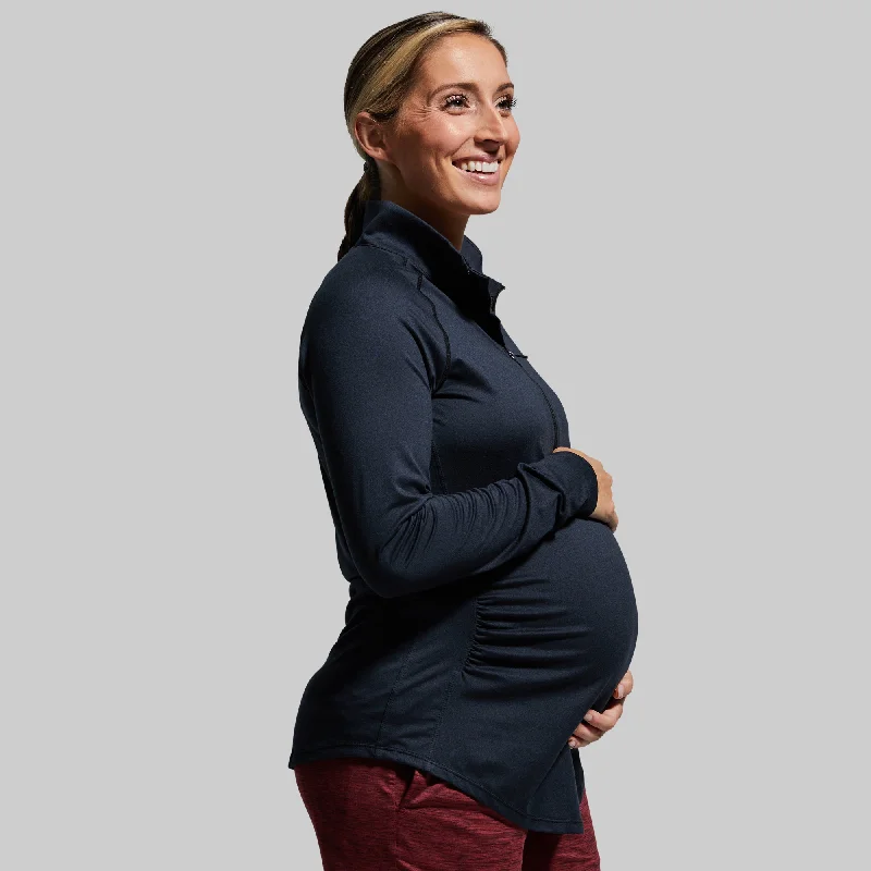 Women's Fit Hooded Sweatshirts Maternity Zip Neck Athleisure Long Sleeve (Black)