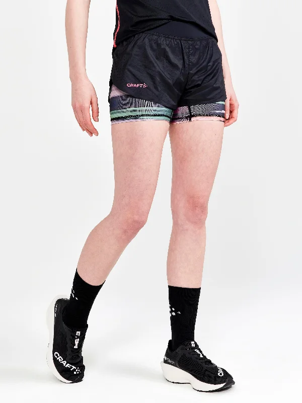 women's zippered shortsWOMEN'S CTM DISTANCE 2IN1 RUNNING SHORTS